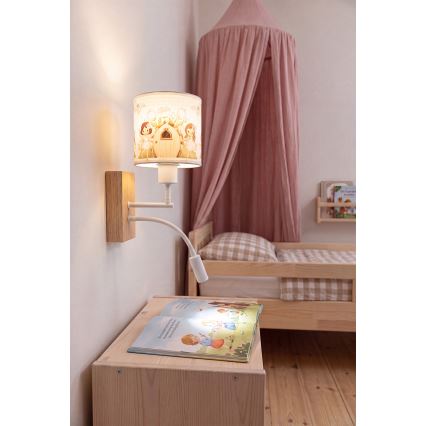 BRILAGI - LED Bērnu lokana sienas lampa BOBO WOOD 1xE27/25W/230V + LED/3W ozols/balta/rozā/fejas