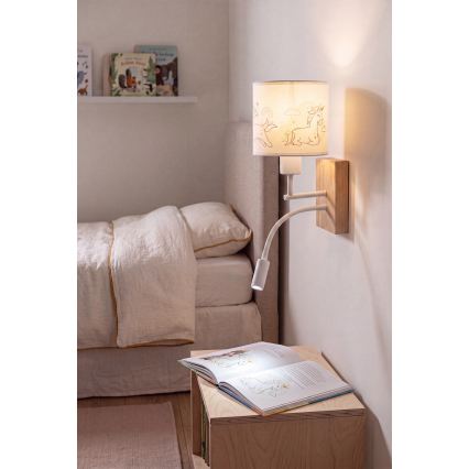 BRILAGI - LED elastīga bērnu sienas lampa BOBO WOOD 1xE27/25W/230V + LED/3W ozols/balta/vienradži
