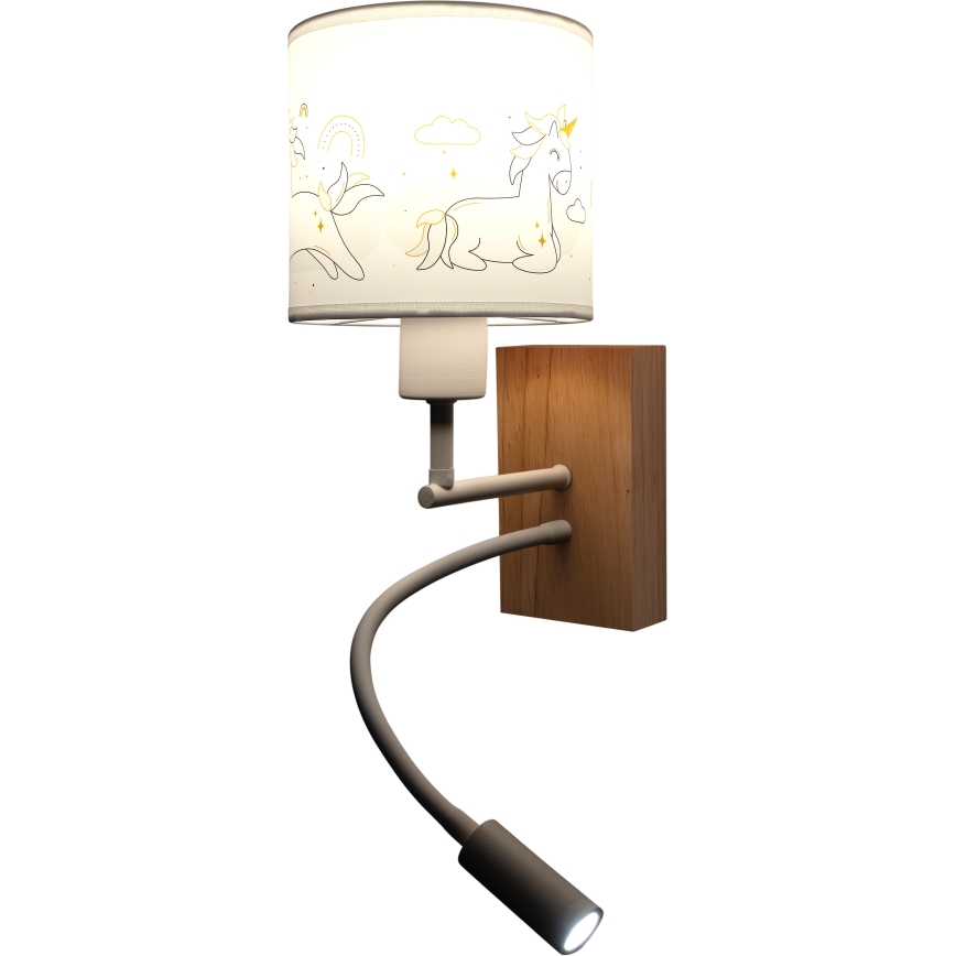 BRILAGI - LED elastīga bērnu sienas lampa BOBO WOOD 1xE27/25W/230V + LED/3W ozols/balta/vienradži