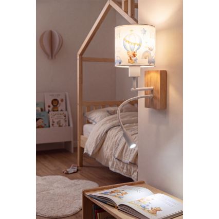 BRILAGI - LED bērnu regulējama sienas lampa BOBO WOOD 1xE27/25W/230V + LED/3W ozols/balts/zils/lācīši