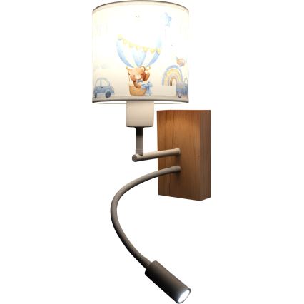 BRILAGI - LED bērnu regulējama sienas lampa BOBO WOOD 1xE27/25W/230V + LED/3W ozols/balts/zils/lācīši