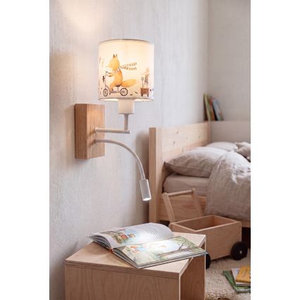 BRILAGI - LED bērnu lokana sienas lampa BOBO WOOD 1xE27/25W/230V + LED/3W ozols/balts/dzīvnieciņi