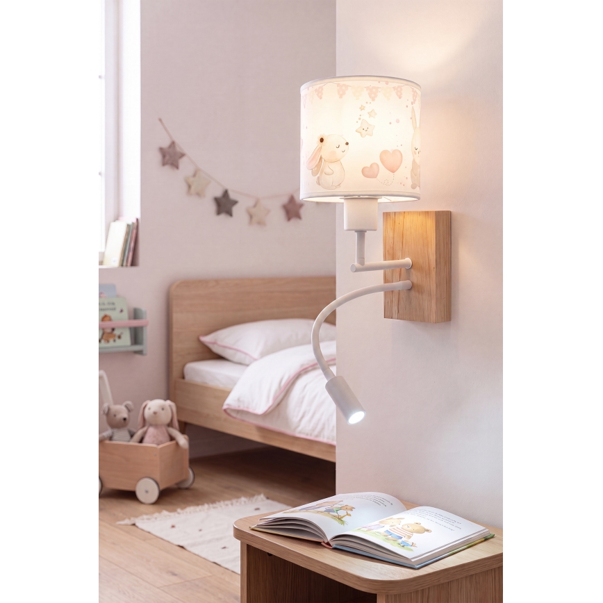 BRILAGI - LED bērnu regulējamā sienas lampa BOBO WOOD 1xE27/25W/230V + LED/3W ozolkoka/balta/krēmkrāsa/zaķīši