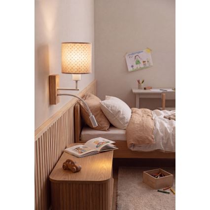 BRILAGI - LED bērnu elastīga sienas lampa BOBO WOOD 1xE27/25W/230V + LED/3W ozols/balts/bēšs/ar punktiņiem