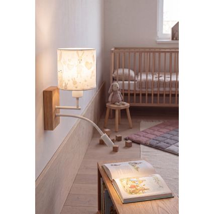 BRILAGI - LED regulējamā bērnu sienas lampa BOBO WOOD 1xE27/25W/230V + LED/3W ozols/balta/zaķīši
