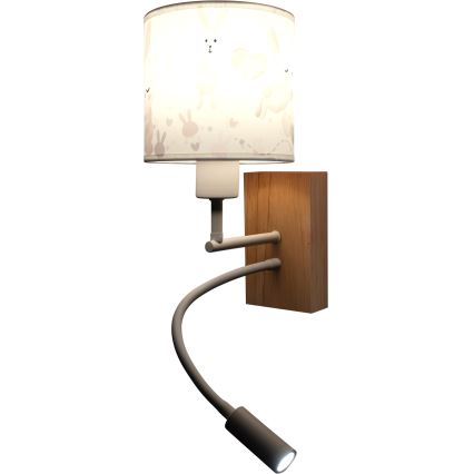 BRILAGI - LED regulējamā bērnu sienas lampa BOBO WOOD 1xE27/25W/230V + LED/3W ozols/balta/zaķīši