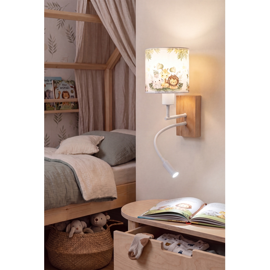 BRILAGI - LED bērnu elastīgā sienas lampa BOBO WOOD 1xE27/25W/230V + LED/3W ozols/balta/zaļa/džungļi