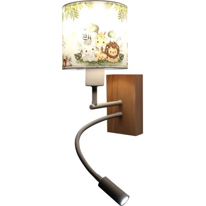BRILAGI - LED bērnu elastīgā sienas lampa BOBO WOOD 1xE27/25W/230V + LED/3W ozols/balta/zaļa/džungļi