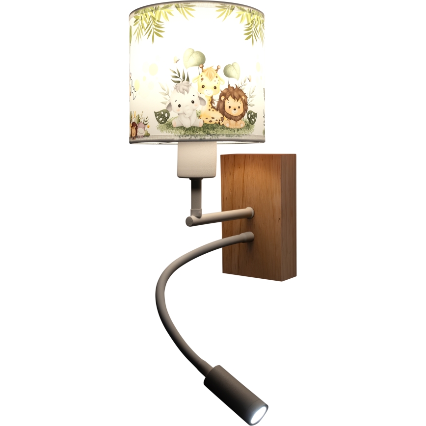 BRILAGI - LED bērnu elastīgā sienas lampa BOBO WOOD 1xE27/25W/230V + LED/3W ozols/balta/zaļa/džungļi