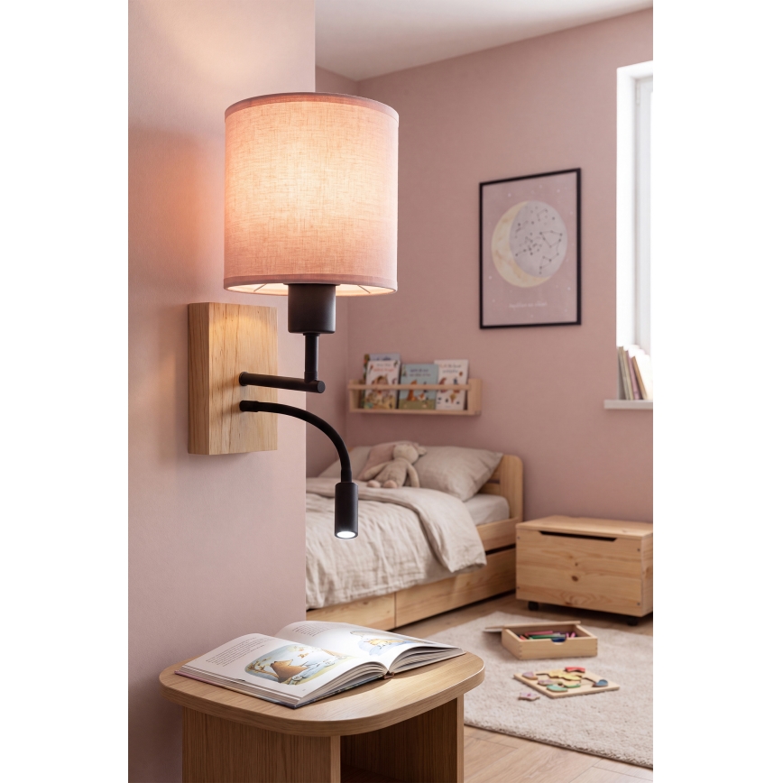 BRILAGI - Elastīga LED sienas lampa BOBO WOOD 1xE27/25W/230V + LED/3W ozols/melna/rozā