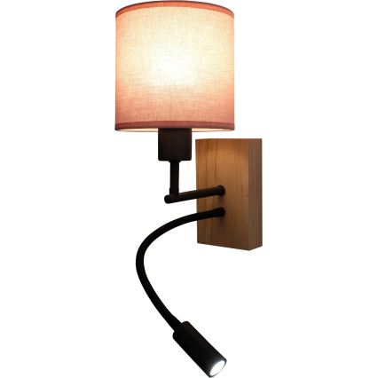 BRILAGI - Elastīga LED sienas lampa BOBO WOOD 1xE27/25W/230V + LED/3W ozols/melna/rozā