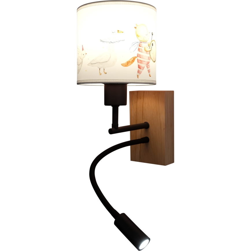 BRILAGI - LED bērnu locāma sienas lampa BOBO WOOD 1xE27/25W/230V + LED/3W ozols/melna/balta/dzīvnieciņi