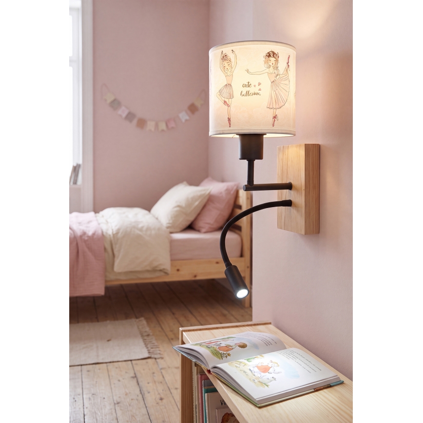 BRILAGI - LED elastīga bērnu sienas lampa BOBO WOOD 1xE27/25W/230V + LED/3W ozols/melna/balta/rozā/baleta kurpes