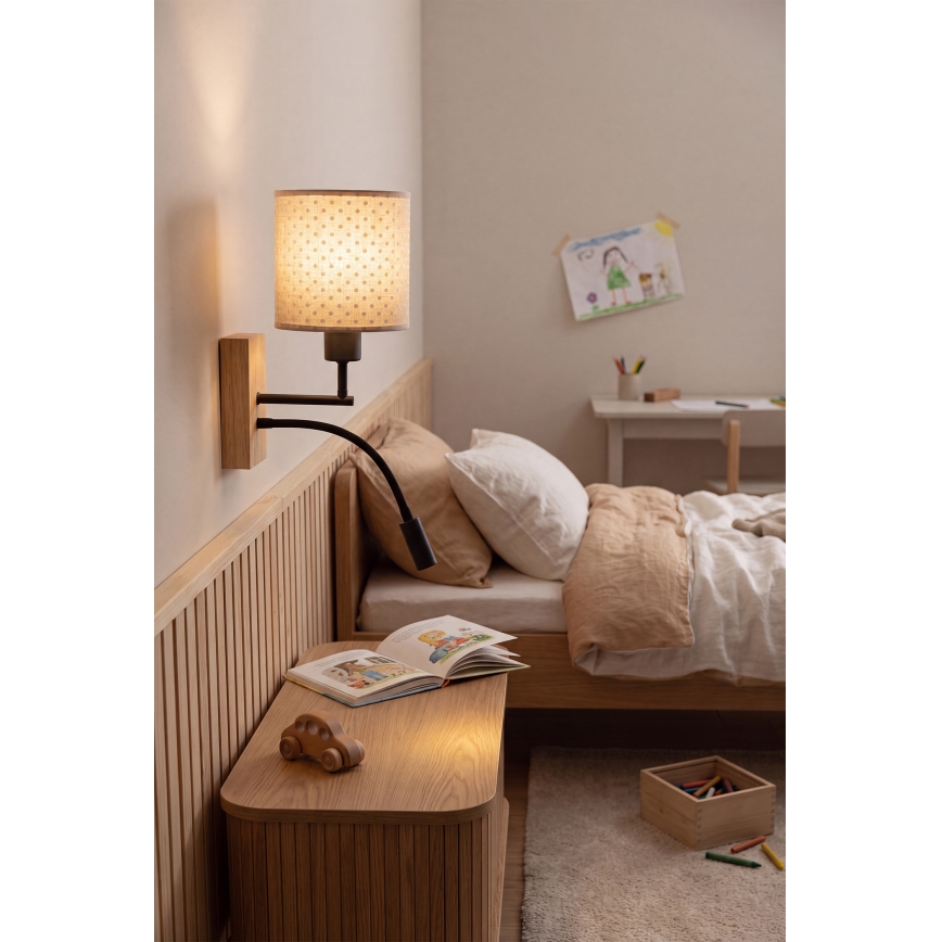 BRILAGI - LED bērnu lokanā sienas lampa BOBO WOOD 1xE27/25W/230V + LED/3W ozols/melns/bēšs/punkti