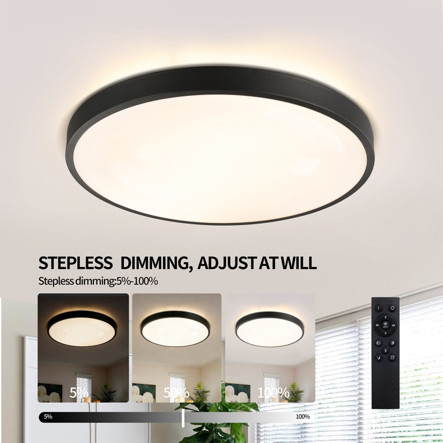 Brilagi - LED aptumšojams griestu gaismeklis GLASS POOL DOUBLE LED/60W/230V 3000-6000K 50 cm melns + ar tālvadības pulti