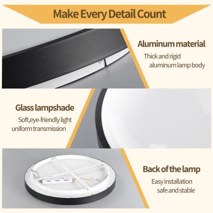 Brilagi - LED aptumšojams griestu gaismeklis GLASS POOL DOUBLE LED/60W/230V 3000-6000K 50 cm melns + ar tālvadības pulti