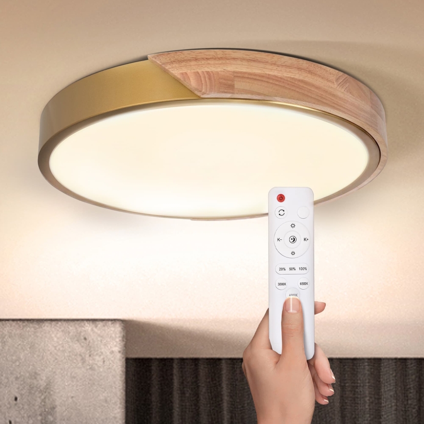 BRILAGI - LED stropu lampa ar regulējamu spilgtumu PILANA LED/48W/230V 3000-6500K ozols/zelta Ø 40 cm + ar tālvadības pulti
