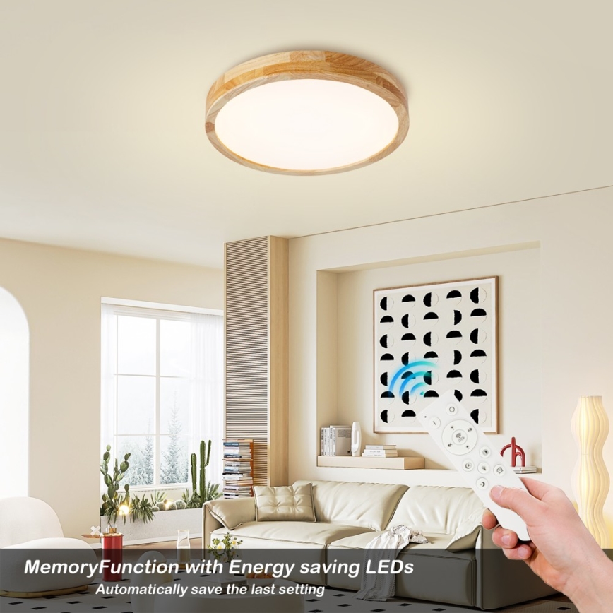 BRILAGI - Regulējama LED griestu lampa WOODLINE LED/48W/230V 3000-6000K, ozola apdare, Ø 40 cm + tālvadības pults