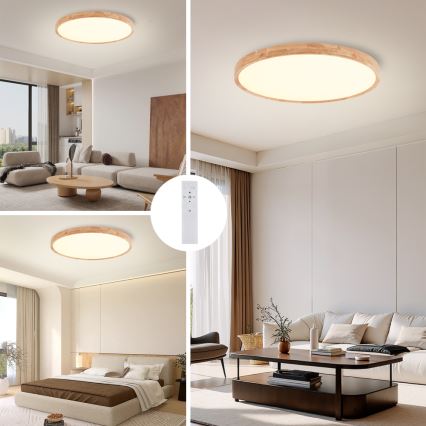 Brilagi - LED dimējama griestu lampa WOODROUND LED/70W/230V 3000-6000K Ø 80 cm koka CRI 90 + tālvadība