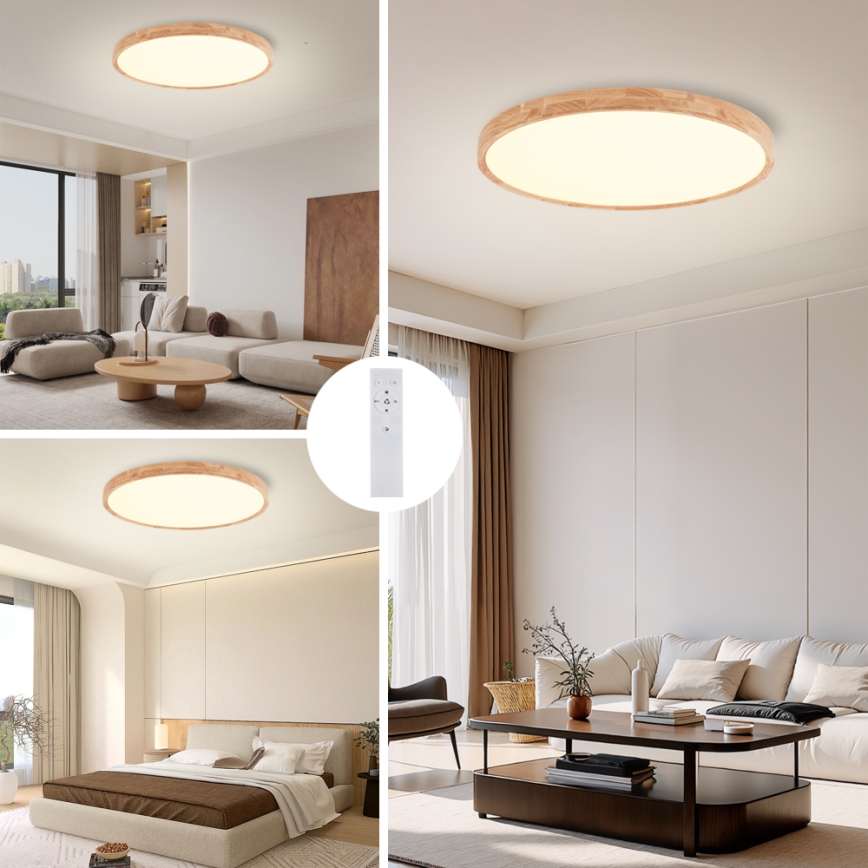 Brilagi - LED dimējama griestu lampa WOODROUND LED/70W/230V 3000-6000K Ø 80 cm koka CRI 90 + tālvadība