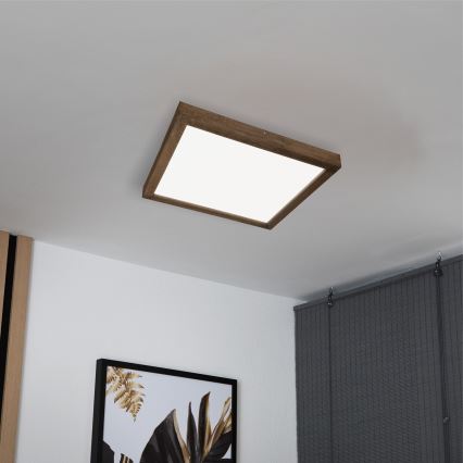 BRILAGI - LED ar regulējamu spilgtumu vannasistabas griestu gaismeklis WOODY FRAME LED/50W/230V ozols/valrieksts 60x60 cm 3000-6000K IP44 + tālvadība