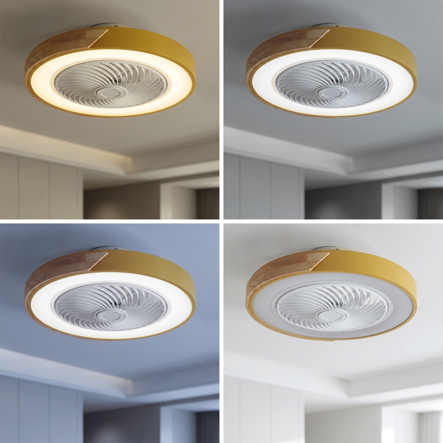Brilagi - LED regulējams griestu gaismeklis ar ventilatoru LED/38W/230V 3000–6500K Ø 50 cm zelta/ozols + tālvadības pults