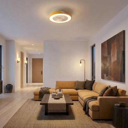 Brilagi - LED regulējams griestu gaismeklis ar ventilatoru LED/38W/230V 3000–6500K Ø 50 cm zelta/ozols + tālvadības pults