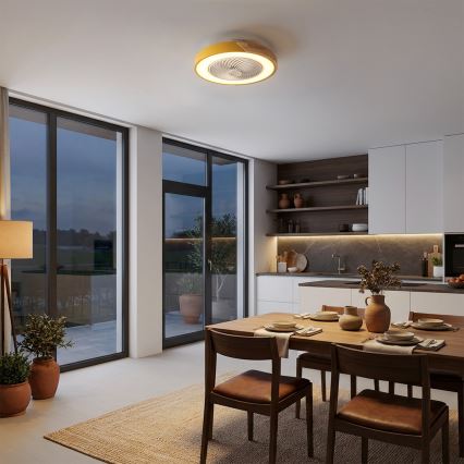 Brilagi - LED regulējams griestu gaismeklis ar ventilatoru LED/38W/230V 3000–6500K Ø 50 cm zelta/ozols + tālvadības pults