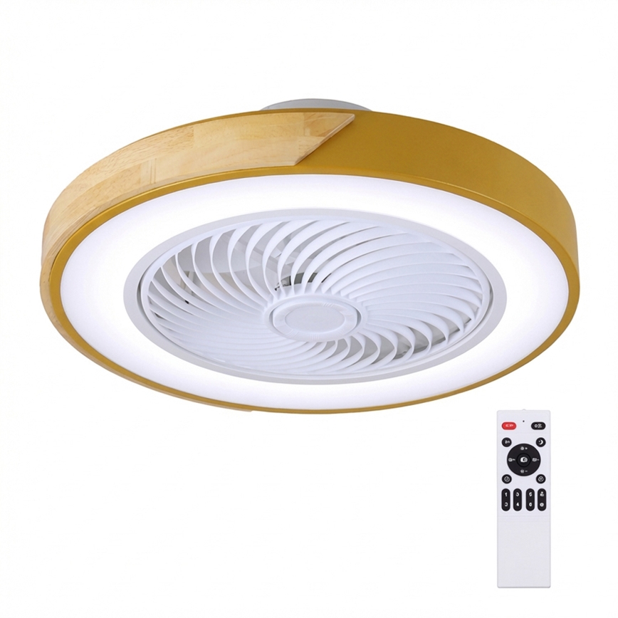Brilagi - LED regulējams griestu gaismeklis ar ventilatoru LED/38W/230V 3000–6500K Ø 50 cm zelta/ozols + tālvadības pults