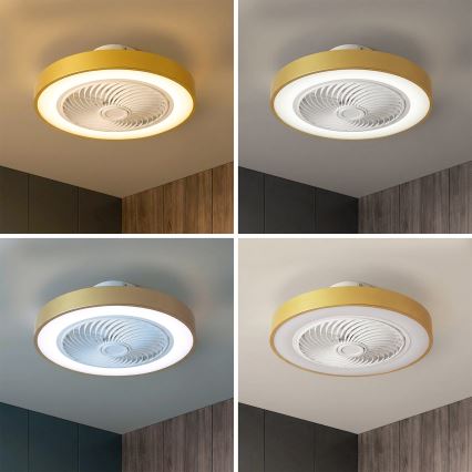 Brilagi - LED aptumšojams griestu gaismeklis ar ventilatoru LED/38W/230V 3000-6500K 3000-6500K Ø 50 cm zelta + tālvadības pults