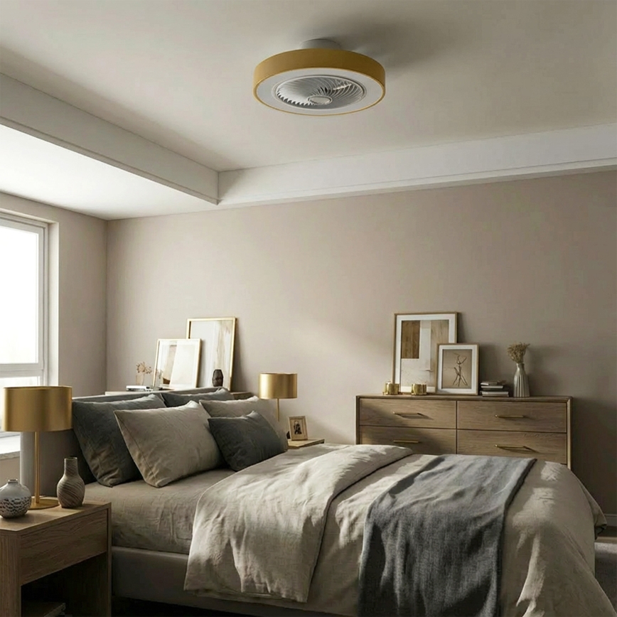 Brilagi - LED aptumšojams griestu gaismeklis ar ventilatoru LED/38W/230V 3000-6500K 3000-6500K Ø 50 cm zelta + tālvadības pults
