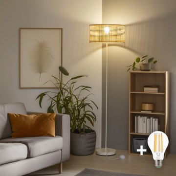 Brilagi - LED grīdas lampa CERIA 1xE27/40W/230V Ø 40 cm bambuss/balta