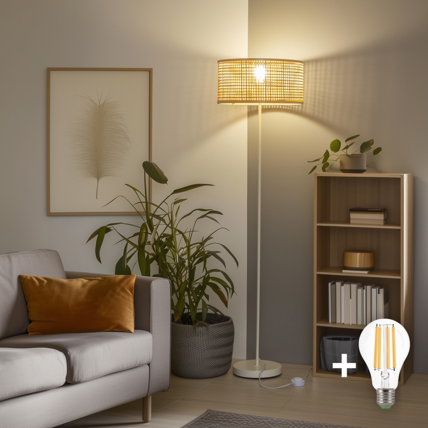 Brilagi - LED grīdas lampa CERIA 1xE27/40W/230V Ø 40 cm bambuss/balta