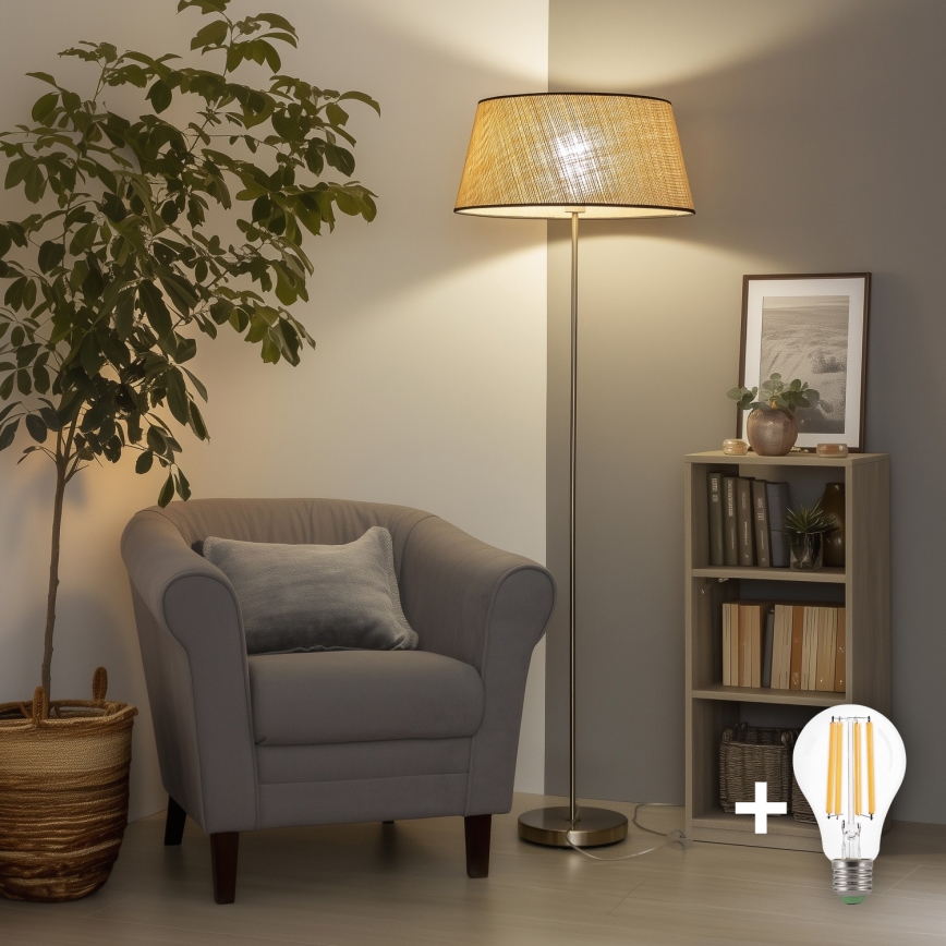 Brilagi - LED grīdas lampa CERIA 1xE27/40W/230V Ø 50 cm bēša/matēts hroms