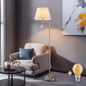 BRILAGI - LED Grīdas lampa CERIA 1xE27/60W/230V + LED/2,1W Ø 45 cm matēts hroms/balta