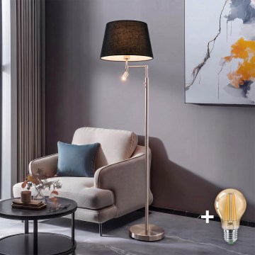BRILAGI - LED grīdas lampa CERIA 1xE27/60W/230V + LED/2,1W Ø 45 cm matēts hroms/melns