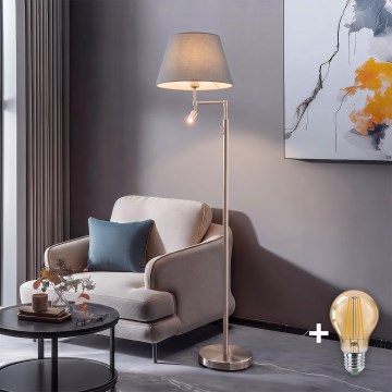 BRILAGI - LED grīdas lampa CERIA 1xE27/60W/230V + LED/2,1W Ø 45 cm matēts hroms/pelēka