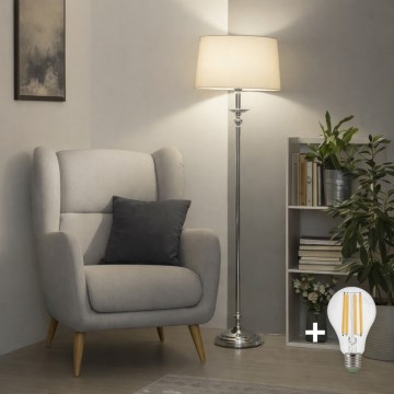 Brilagi - LED grīdas lampa CERIA 1xE27/60W/230V Ø 45 cm spīdīgs hroms/bēšs