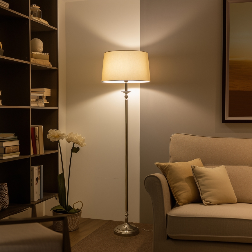 Brilagi - LED grīdas lampa CERIA 1xE27/60W/230V Ø 45 cm spīdīgs hroms/bēšs