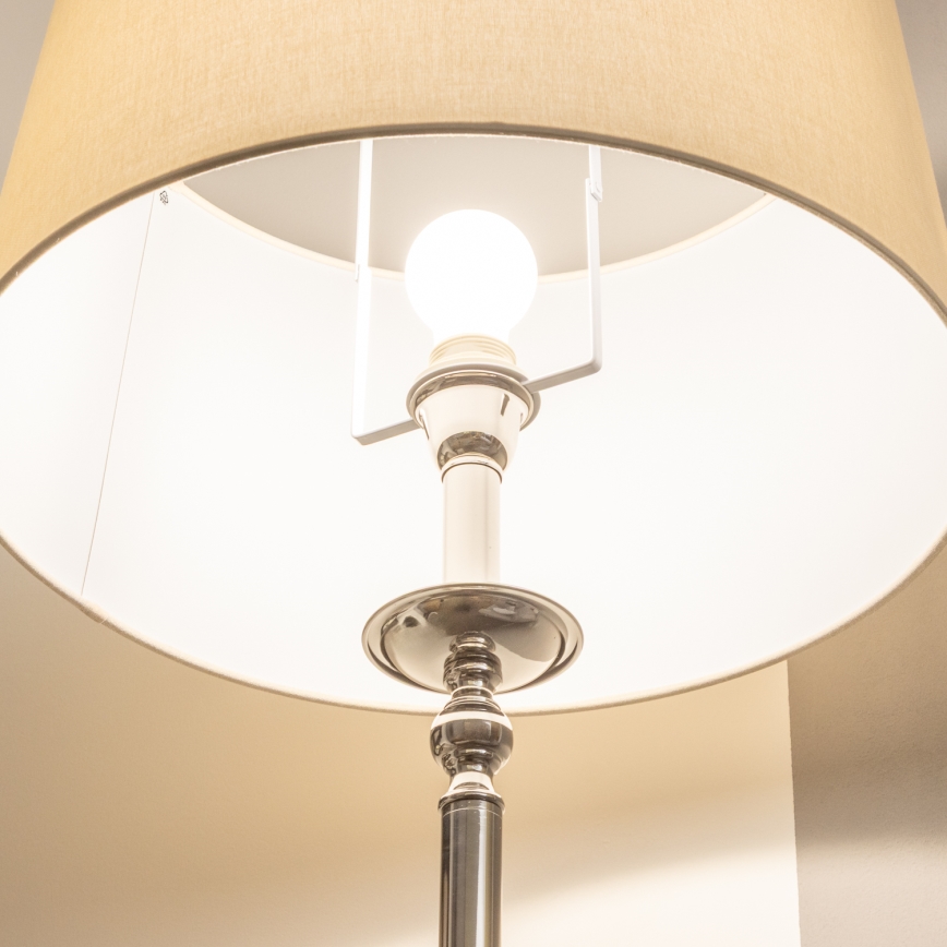 Brilagi - LED grīdas lampa CERIA 1xE27/60W/230V Ø 45 cm spīdīgs hroms/bēšs