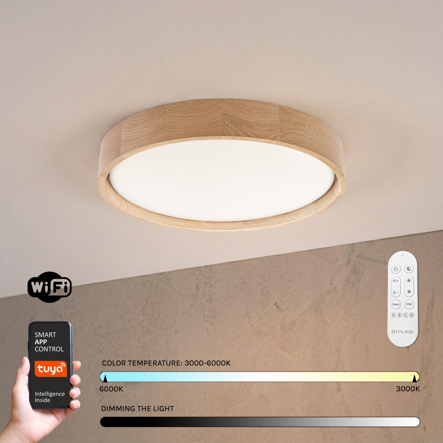 Brilagi - LED dimmējamais griestu gaismeklis MANAROLA SMART LED/24W/230V 3000-6000K Wi-Fi Tuya Beacon Ø 41 cm ozolkoka + tālvadības pults