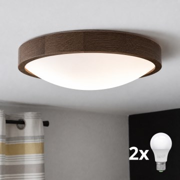 Brilagi - LED griestu gaismeklis CARVALHO SLIM 2xE27/15W/230V ozols/valrieksts Ø 37 cm