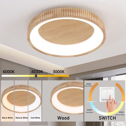 Brilagi - Koka LED griestu gaismeklis FALCON WOOD MODERN LED/40W/230V 3000/4000/6000K, diametrs 60 cm