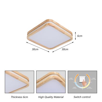 BRILAGI - LED griestu gaismeklis MOLINA SQUARE LED/32W/230V 3000/4000/6000K ozols 30x30 cm