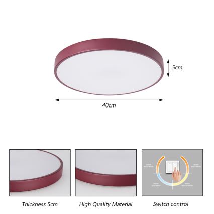 Brilagi - LED griestu lampa POOL LED/48W/230V 3000/4000/6000K Ø 40 cm burgundy