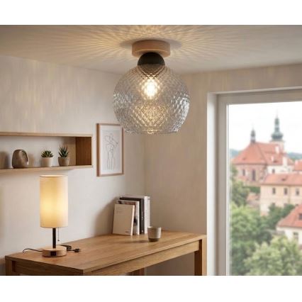 BRILAGI - LED griestu gaismeklis RETRO GLASS 1xE27/60W/230V Ø 25 cm ozols/dūmakaini pelēks