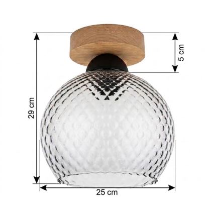 BRILAGI - LED griestu gaismeklis RETRO GLASS 1xE27/60W/230V Ø 25 cm ozols/dūmakaini pelēks
