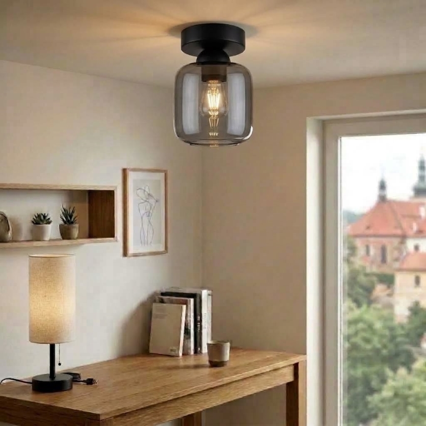 BRILAGI - LED griestu gaismeklis RETRO GLASS 1xE27/60W/230V Ø 14 cm melns/dūmakaini pelēks