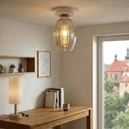 BRILAGI - LED griestu lampa RETRO GLASS 1xE27/60W/230V Ø 17 cm bēša/dūmaina bēša