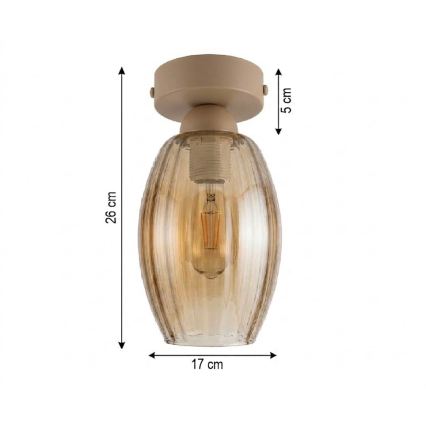 BRILAGI - LED griestu lampa RETRO GLASS 1xE27/60W/230V Ø 17 cm bēša/dūmaina bēša